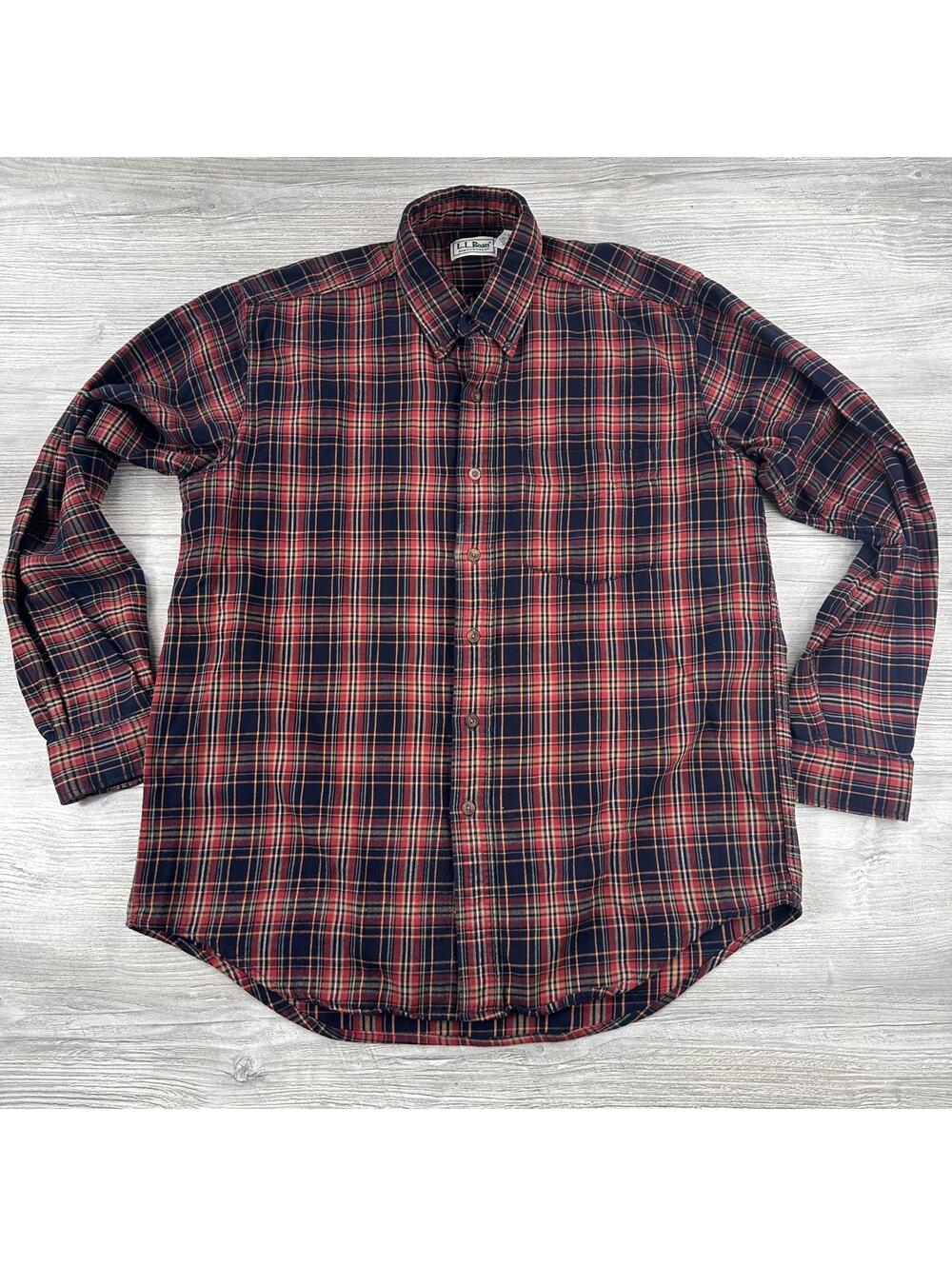 VTG LL Bean Northwoods Flannel Shirt Mens Large Red Black Plaid Made in Canada